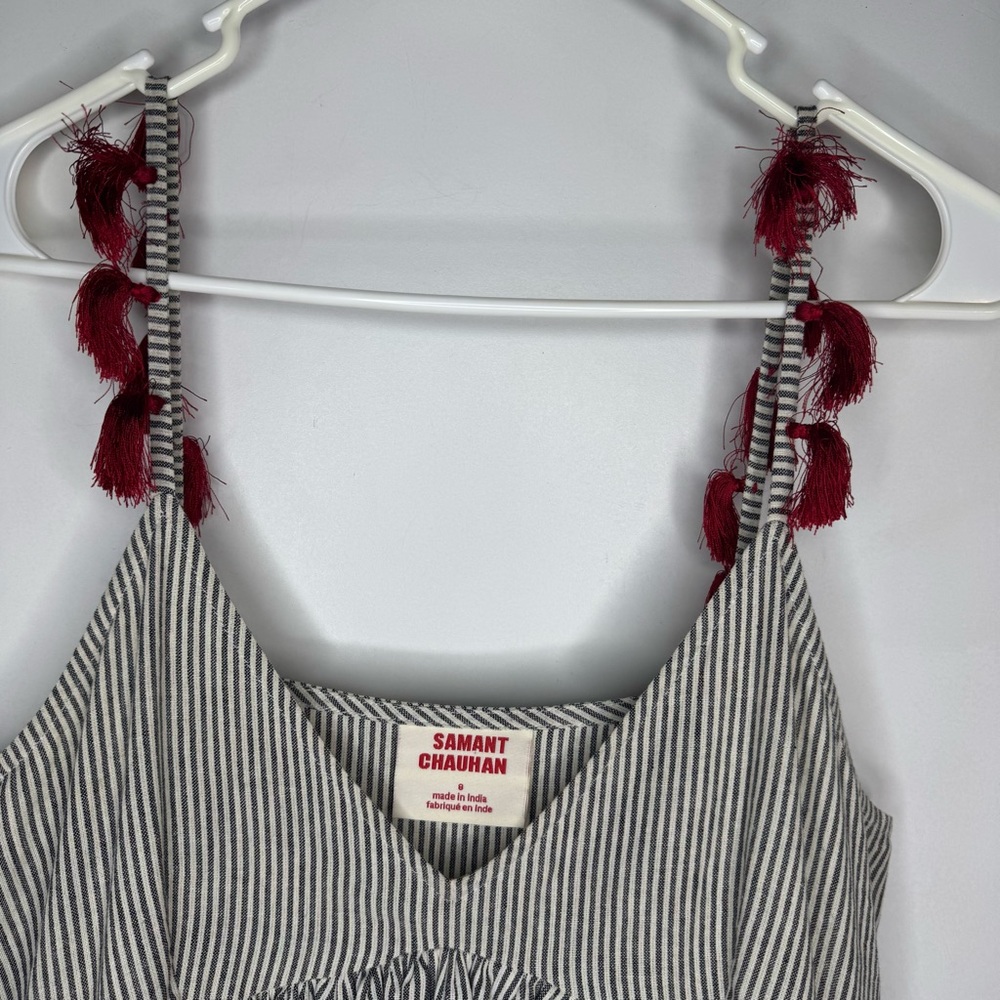 Samant Chauhan Striped w/ Red Accent Tassels Babydoll Dress - Picture 5 of 6